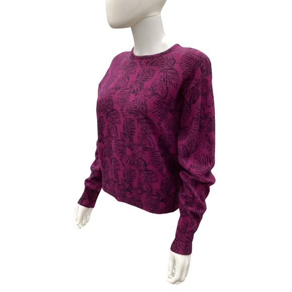 VTG Christian Dior Sweater Women SZ M Crew Neck Leaf Motif 96% Lambswool Purple - Picture 2 of 5
